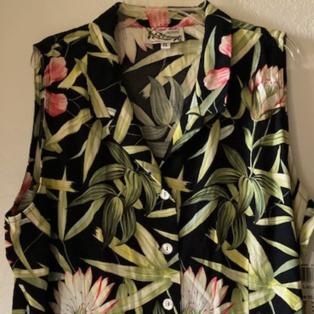 KAUA'IANA MADE IN HAWAII BUTTON BLOUSE ISLAND RESORT ALOHA WEAR PETITE XL NEWTAG